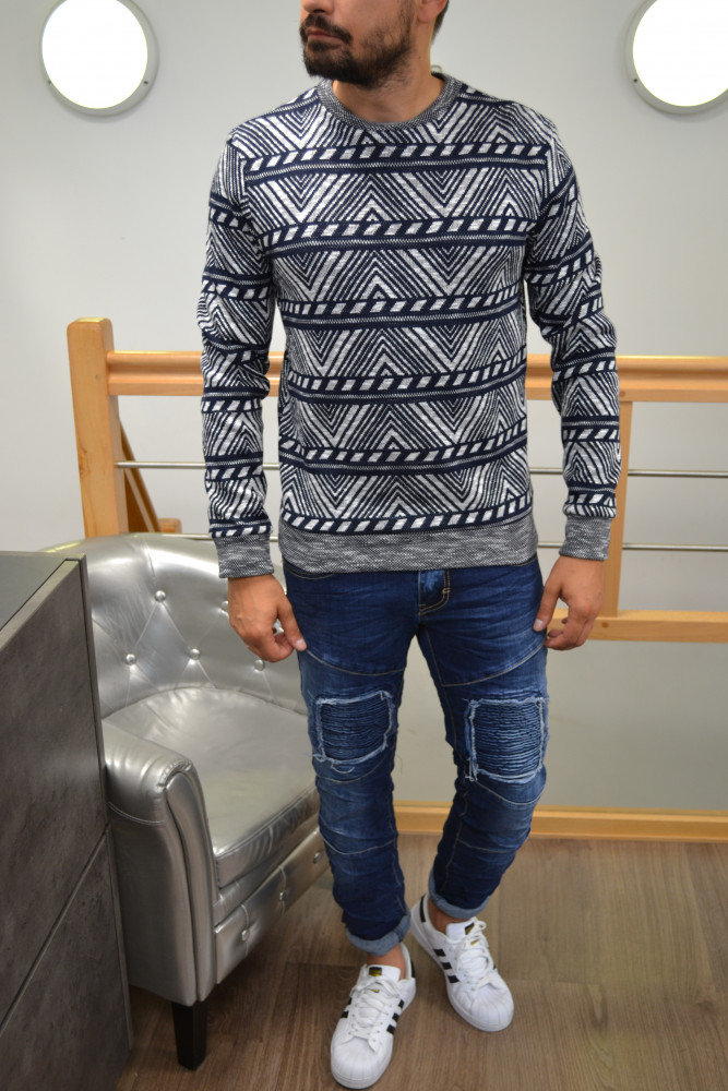 Pull homme bleu marine