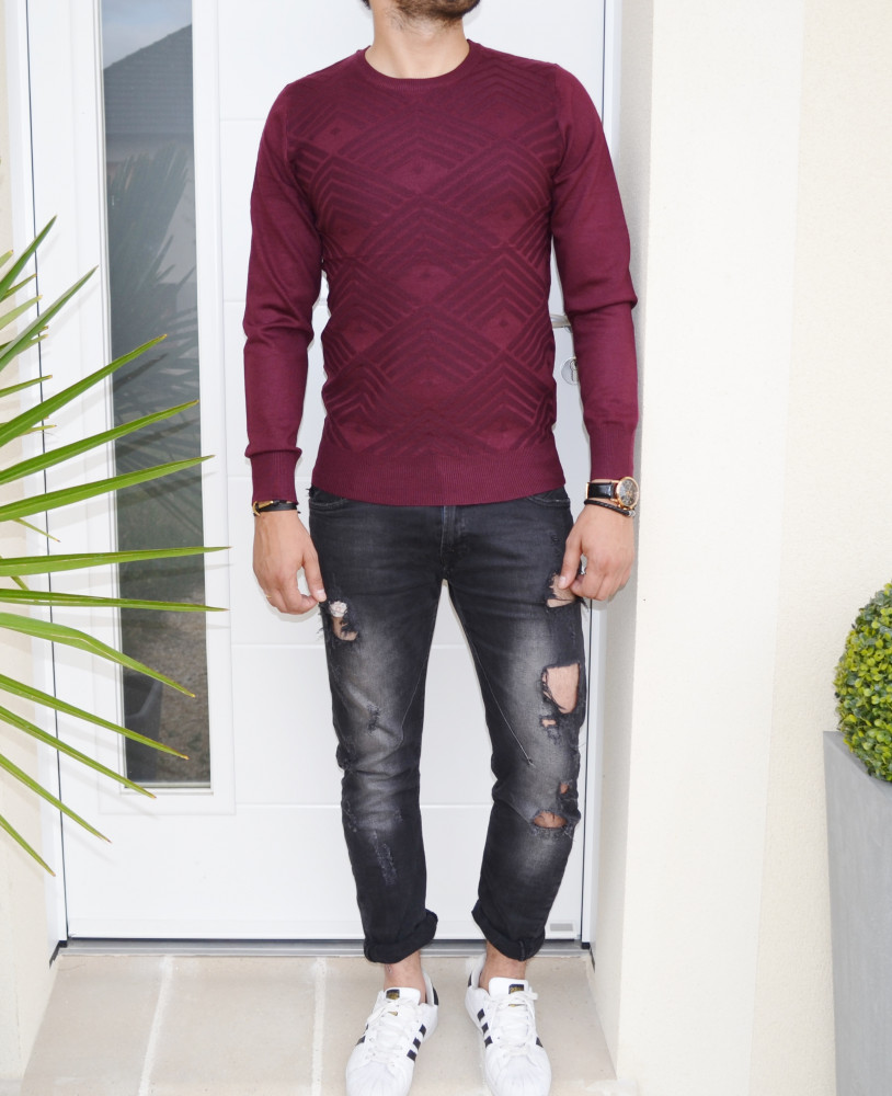 Pull homme bordeaux