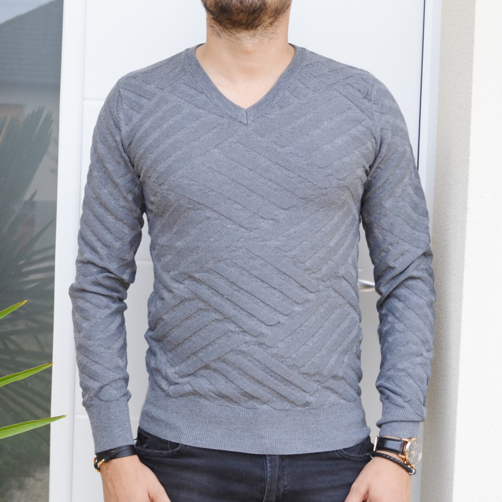 Pull homme gris