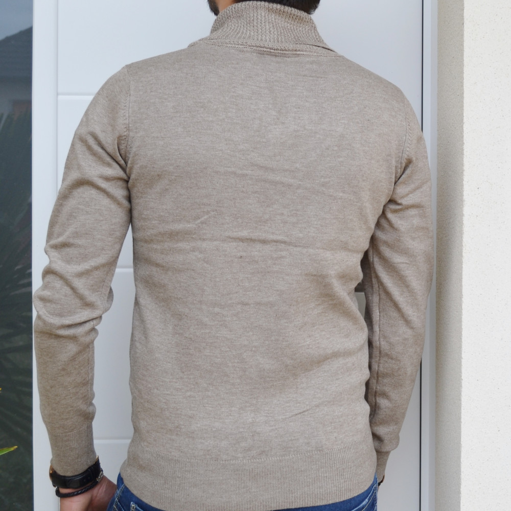 Pull homme col châle café