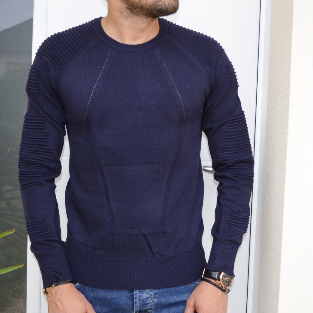 Pull homme bleu marine