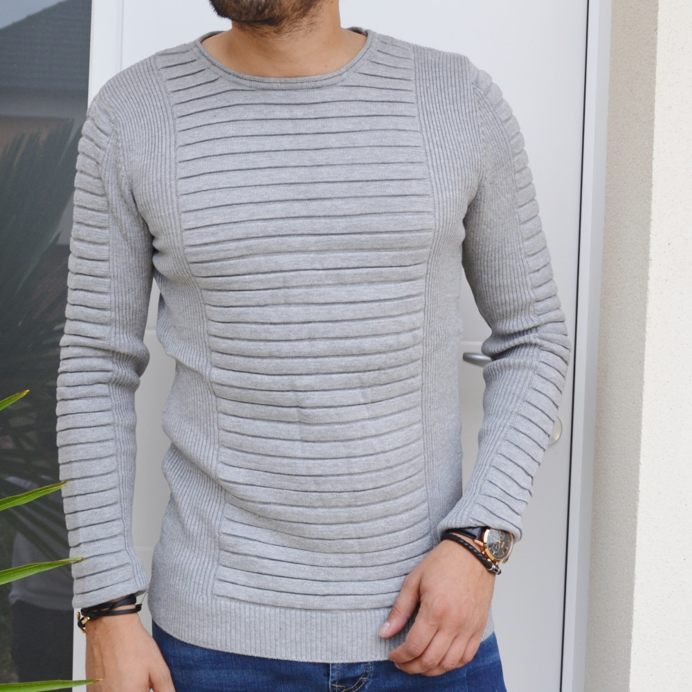 Pull homme gris