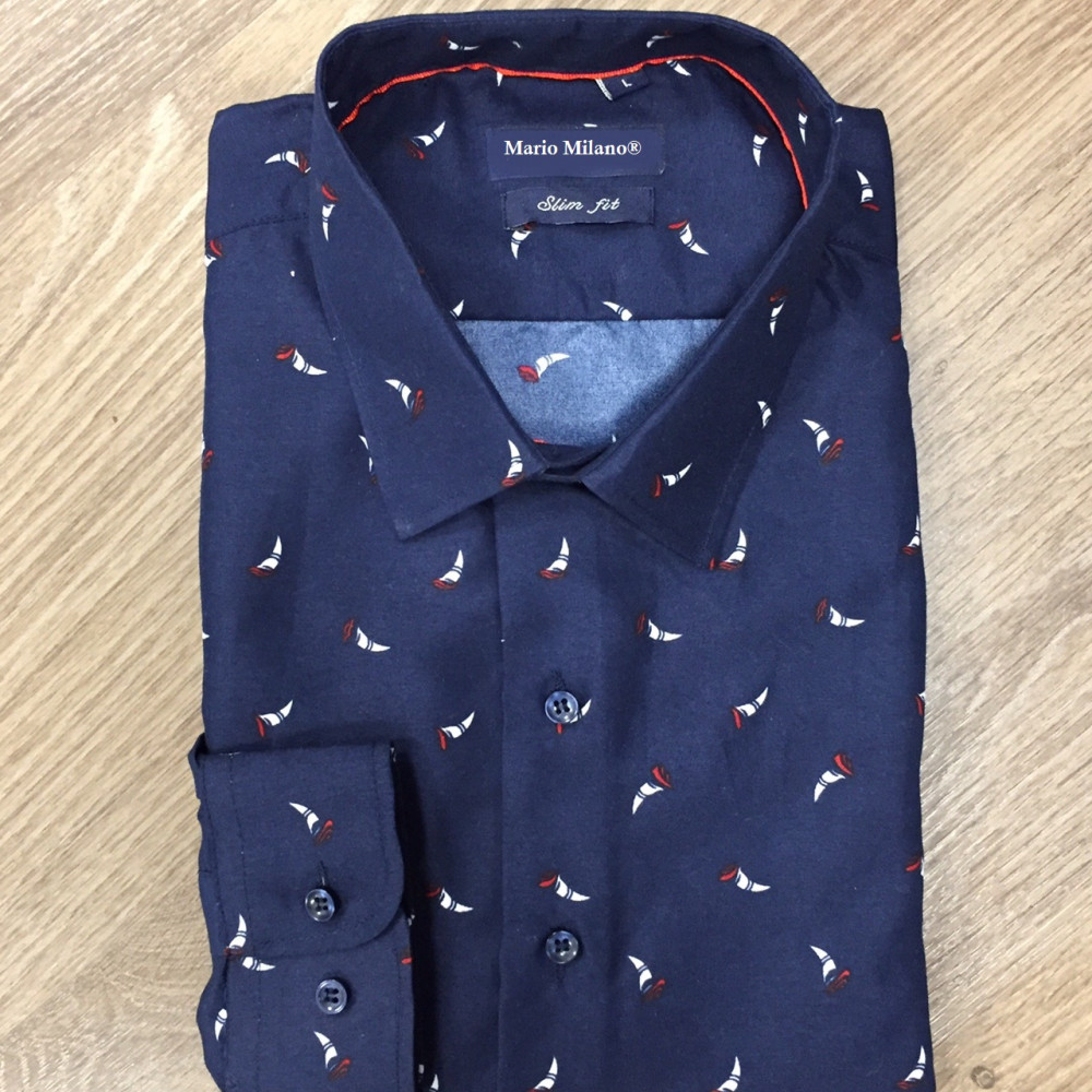 Chemise bleu marine slim fit voiliers