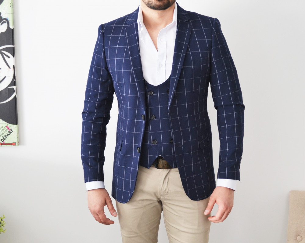 Blazer homme bleu à carreaux style prince de galle