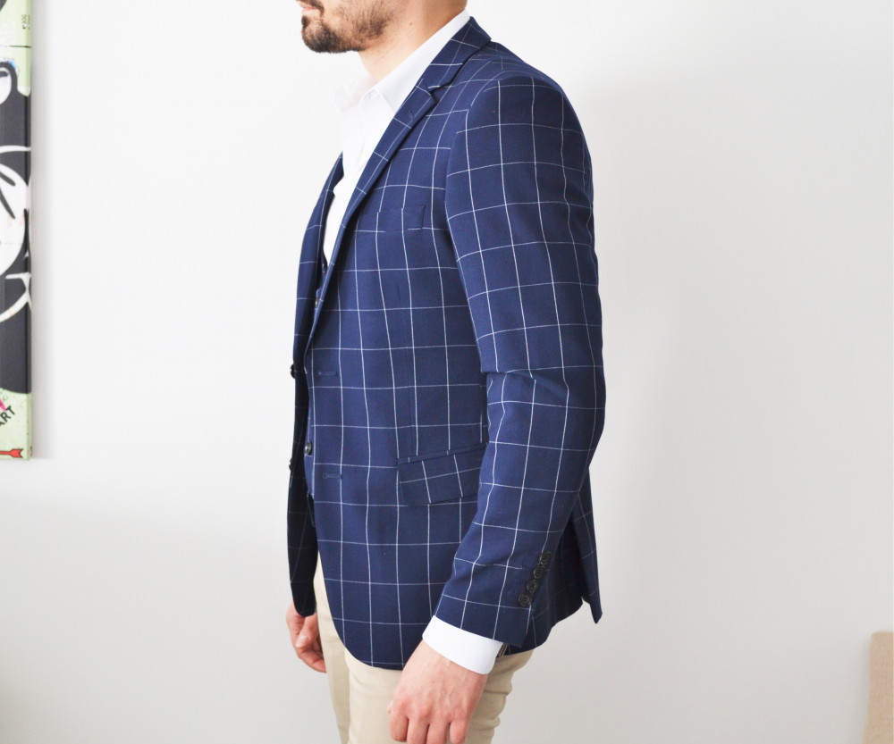 Blazer homme bleu à carreaux style prince de galle