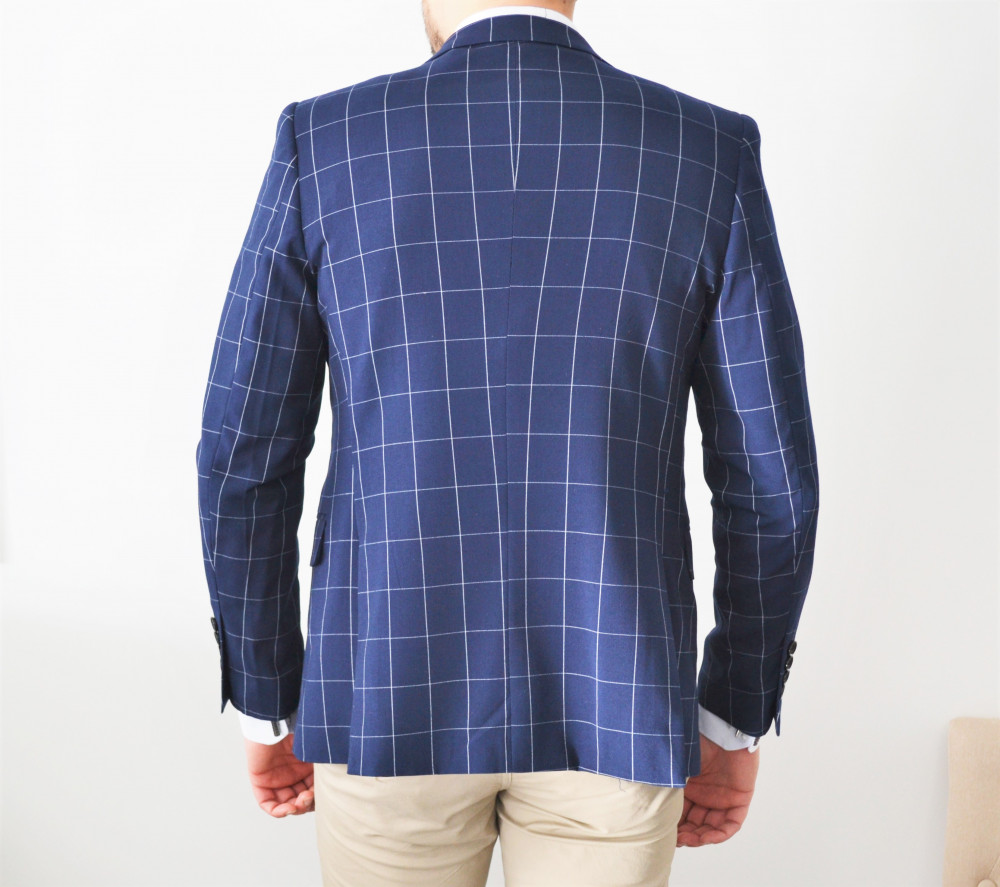 Blazer homme bleu à carreaux style prince de galle