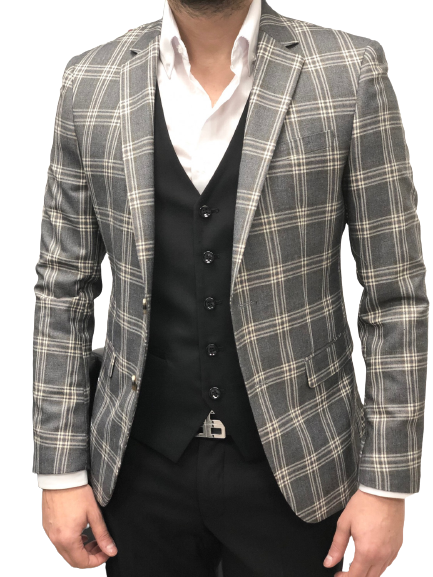 Blazer homme gris à carreaux ultra slim