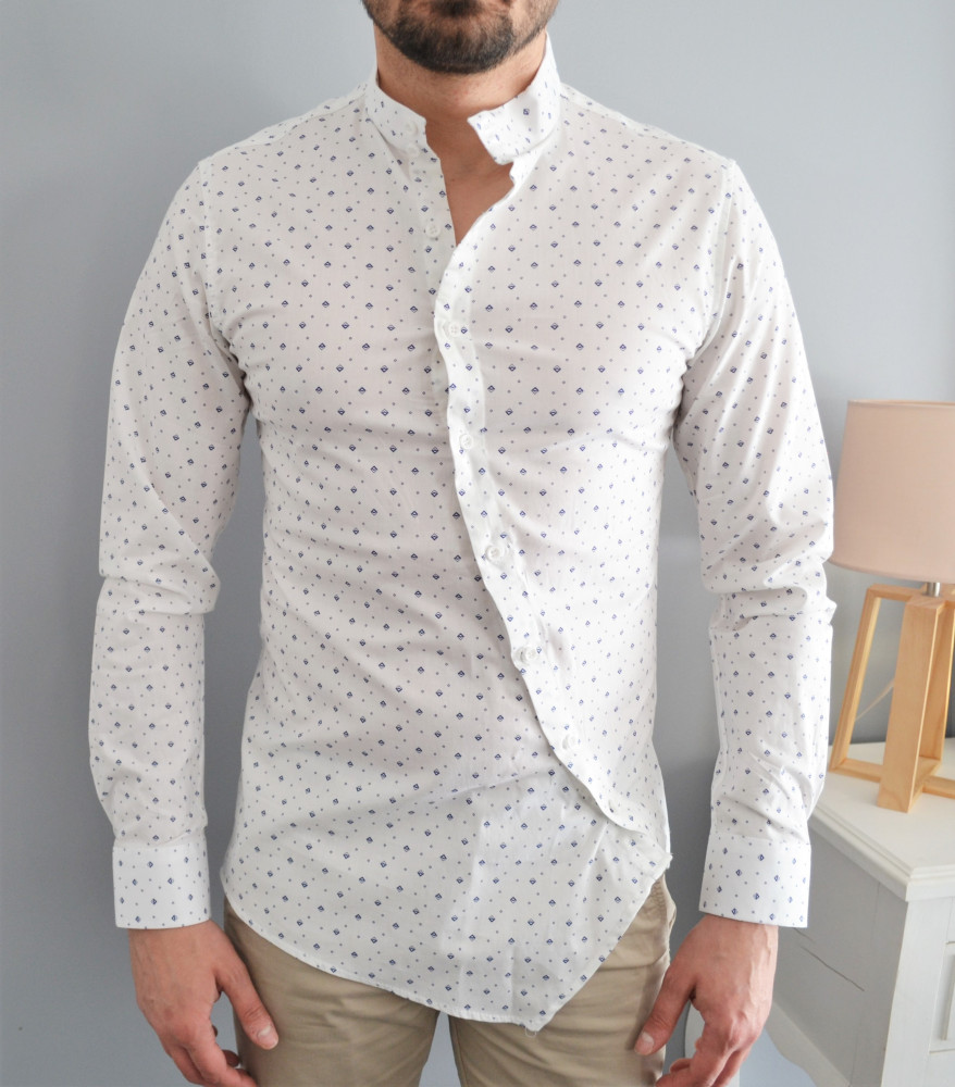 chemise homme blanche asymétrique petits losanges