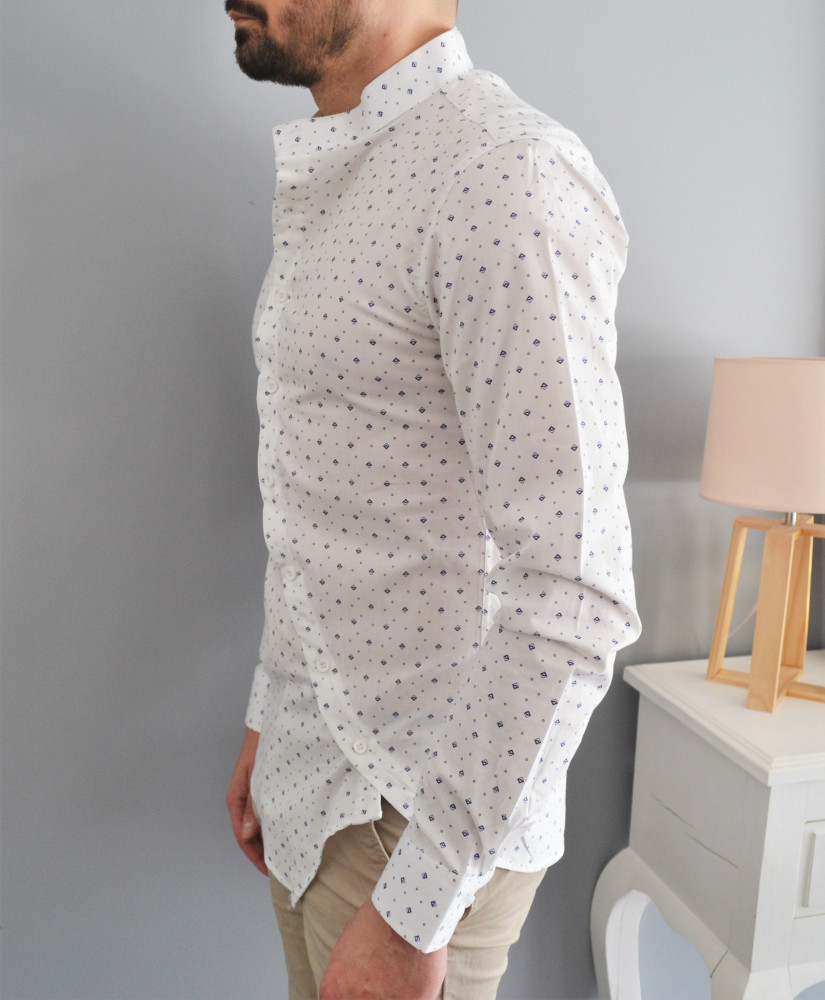 chemise homme blanche asymétrique petits losanges