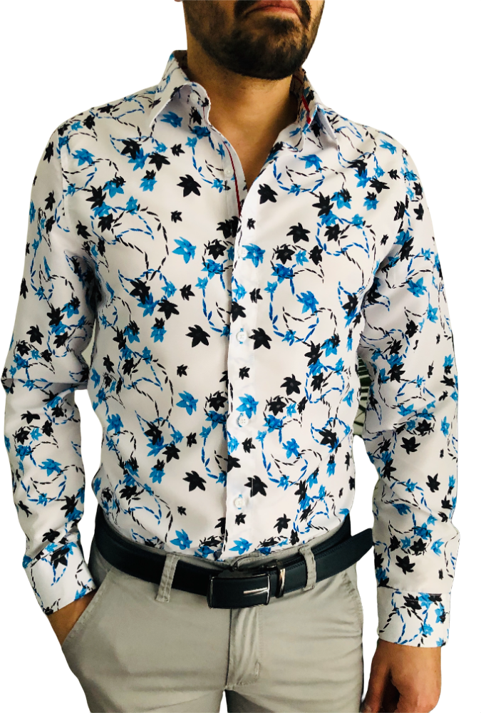 Chemise homme blanche et bleu slim