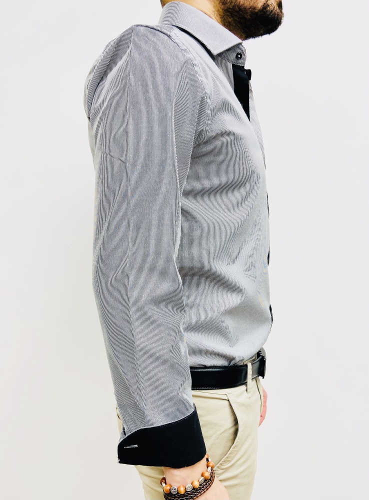 chemise homme blanche à fines rayures noire