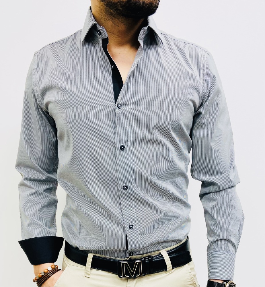 chemise homme blanche à fines rayures noire