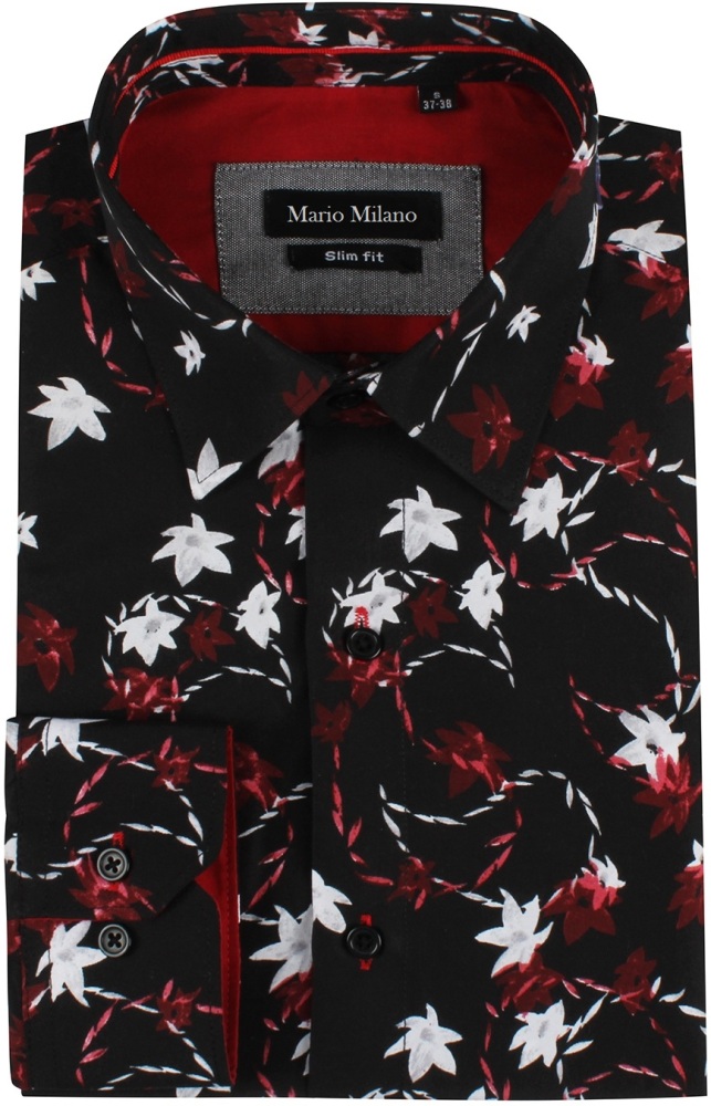 Chemise homme noire a grande fleurs slim