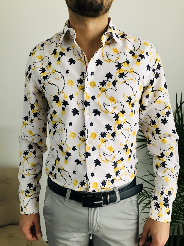 Chemise homme blanche a grande fleurs slim