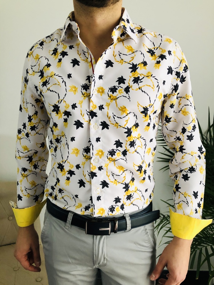 Chemise homme blanche a grande fleurs slim