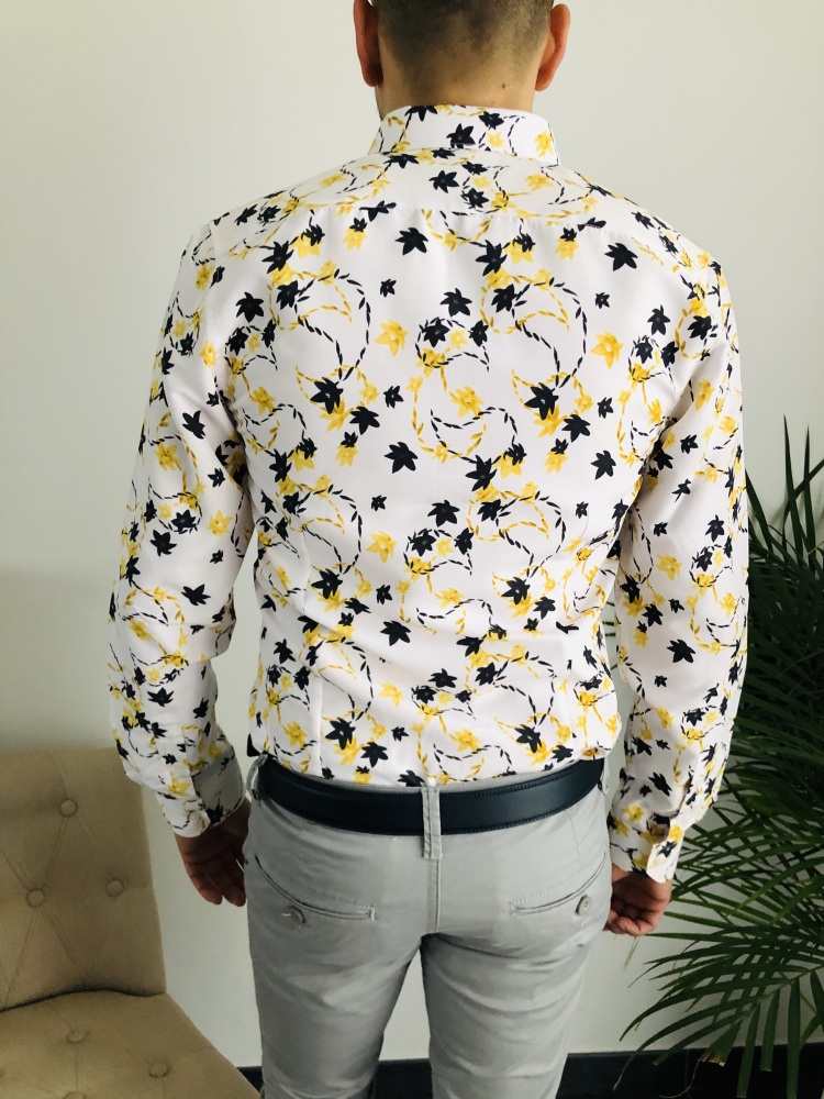 Chemise homme blanche a grande fleurs slim