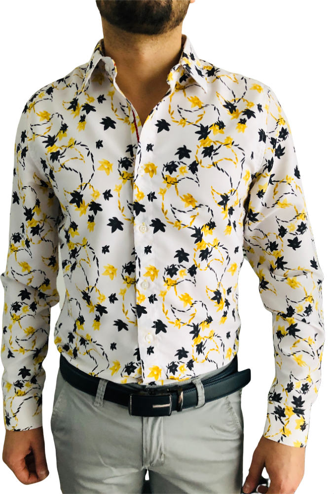 Chemise homme blanche a grande fleurs slim