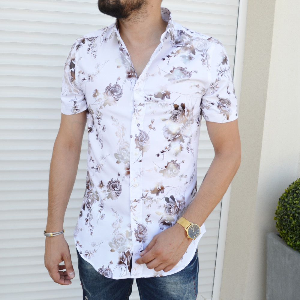 chemise homme manches courtes blanche mario milano avec fleurs
