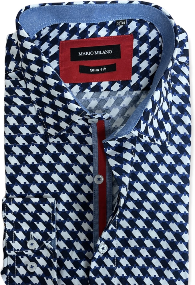 chemise homme bleu motif rétro