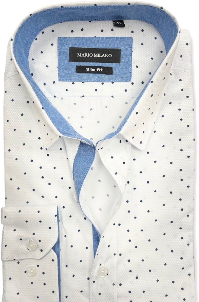 chemise homme blanche petits points revers bleu