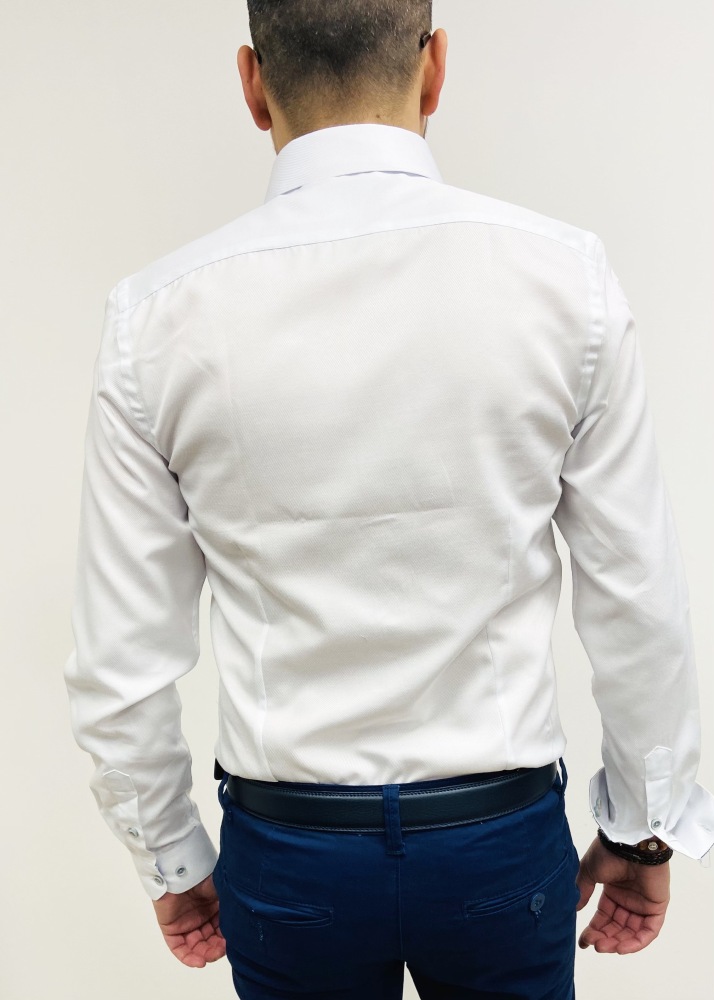 chemise homme blanche avec revers bleu