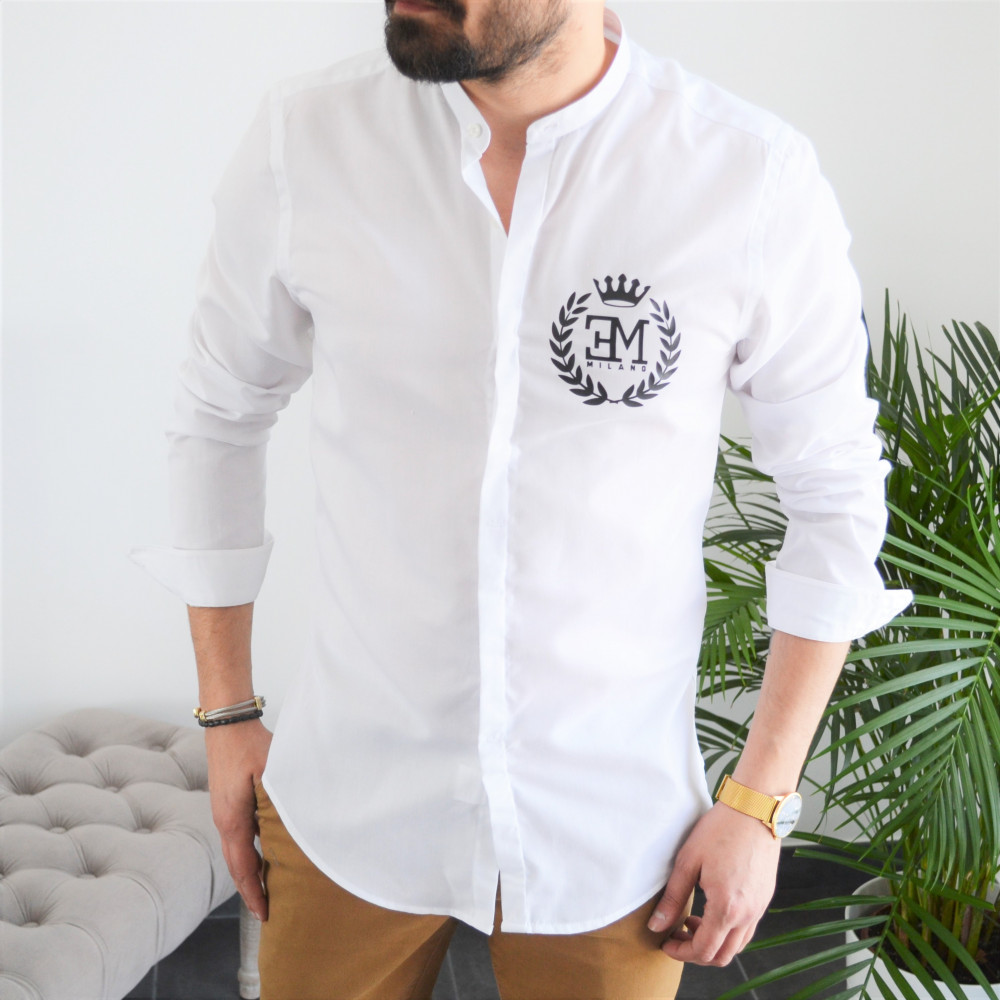 chemise homme blanche slim col mao Emporio Milano