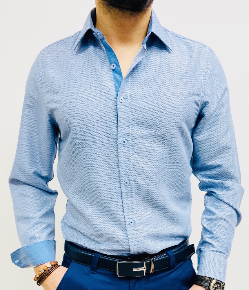 chemise homme bleu ciel slim effet chevron