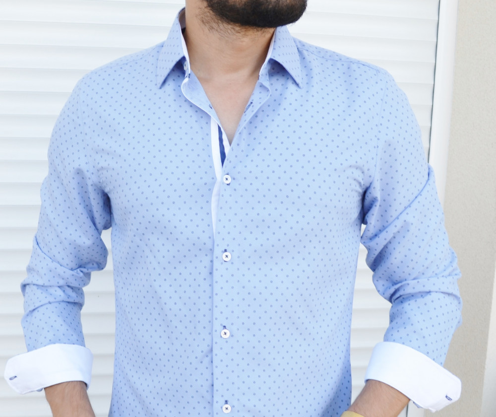 Chemise homme bleu ciel slim a petits ronds