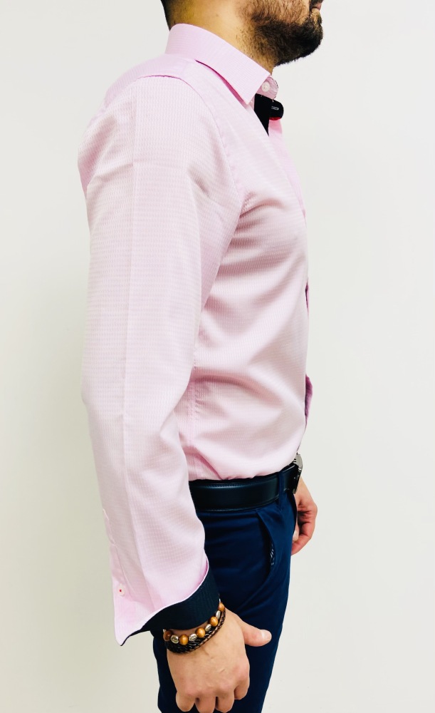 chemise homme rose slim intérieur bleu