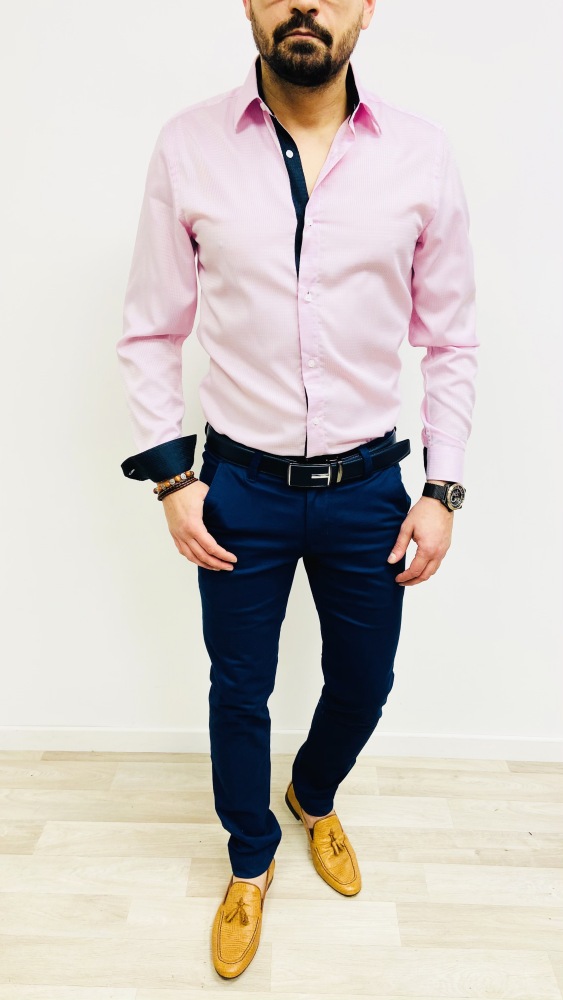 chemise homme rose slim intérieur bleu