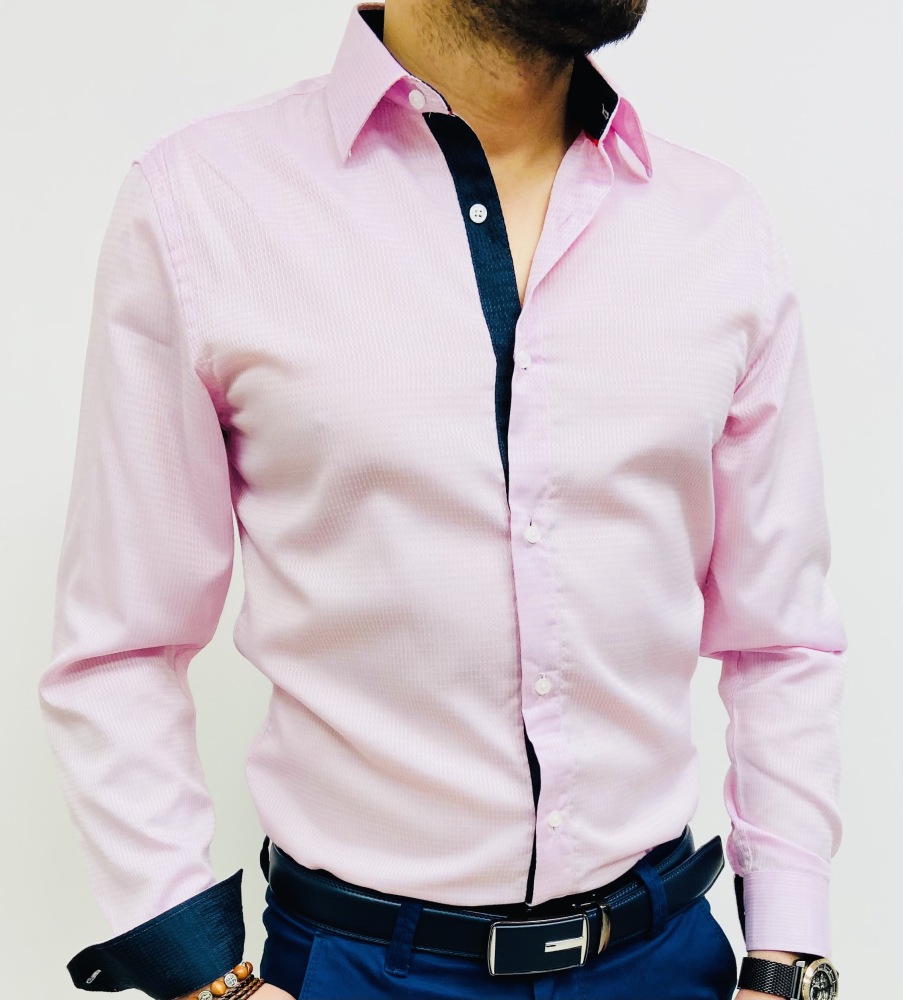 chemise homme rose slim intérieur bleu