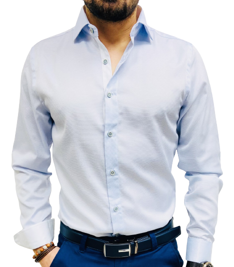 chemise homme bleu ciel slim intérieur blanc