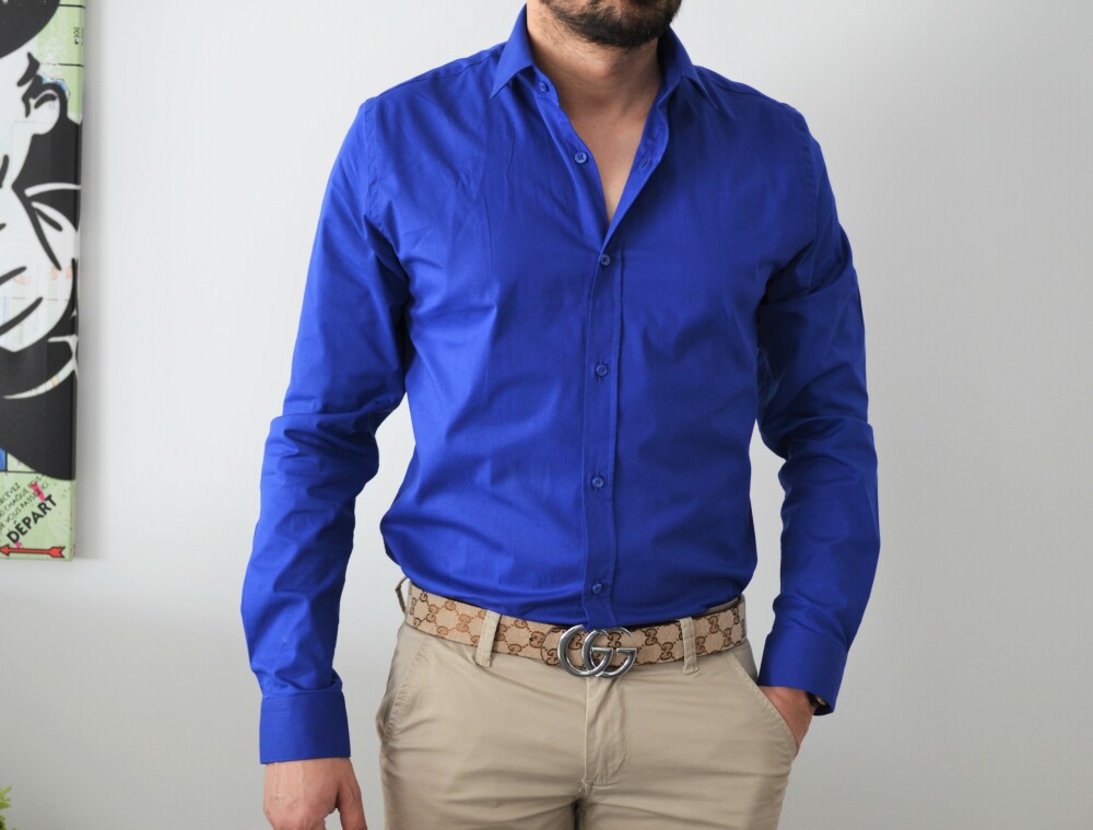 Chemise homme bleu roi unie slim