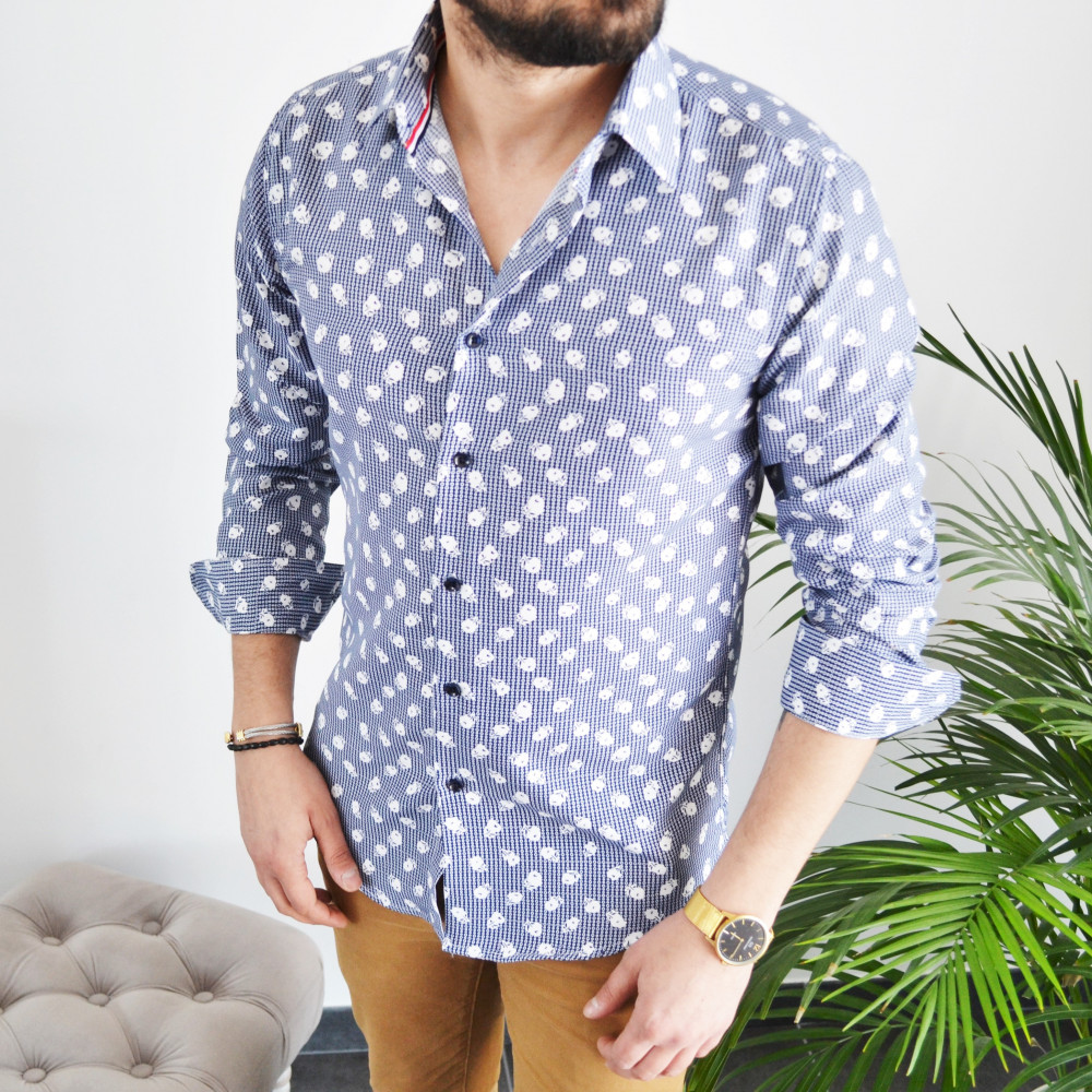 chemise homme bleu avec roses