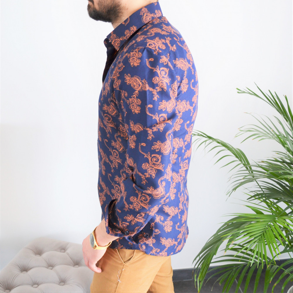 chemise homme bleu slim style baroque