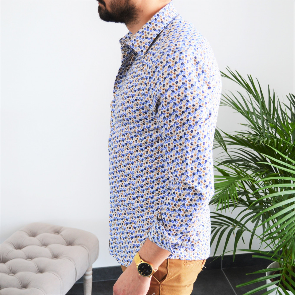 chemise homme blanche slim à petites felurs