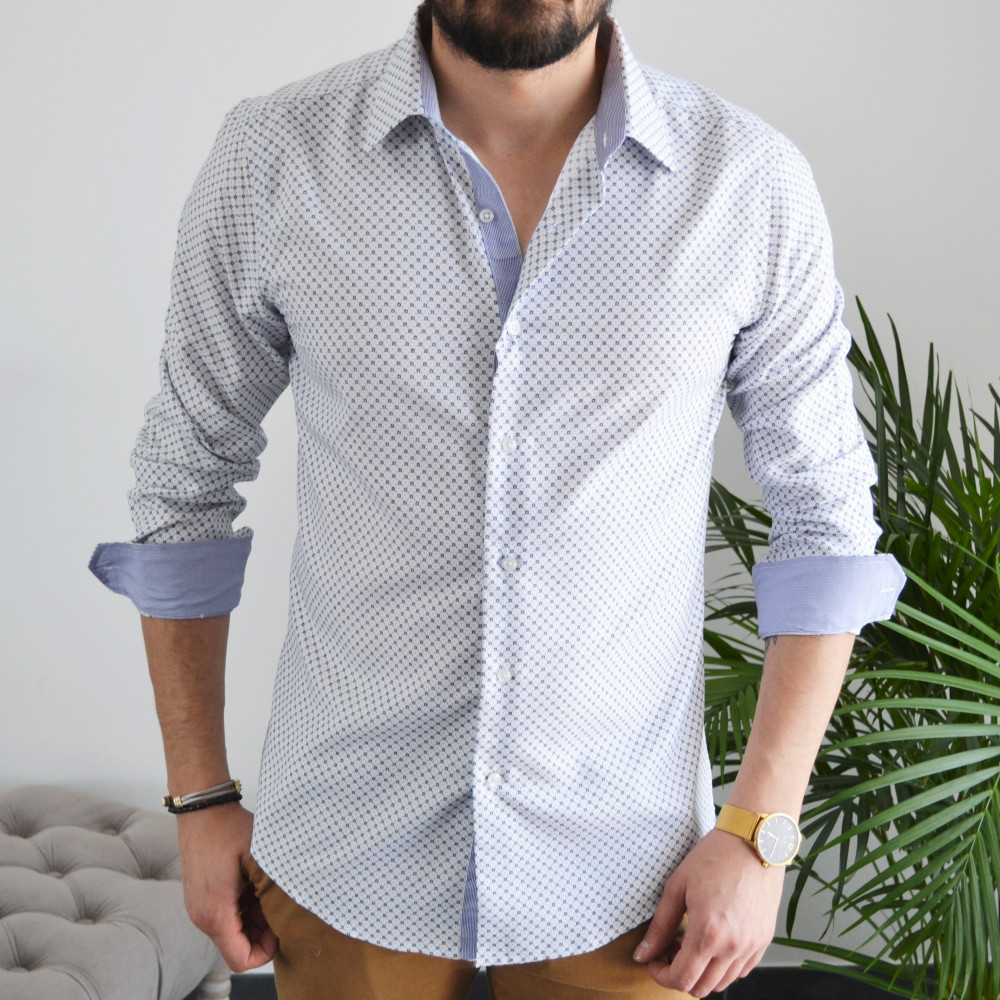 chemise homme blanche avec petit carreaux