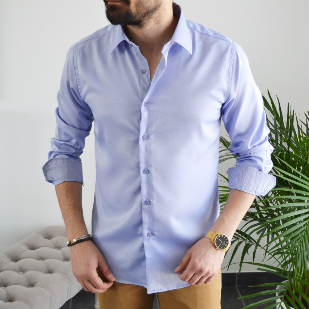 chemise homme bleu slim