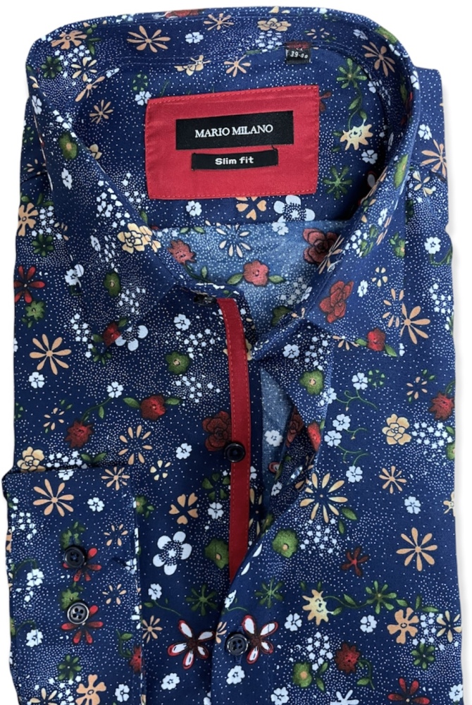 chemise homme bleu fleuris slim