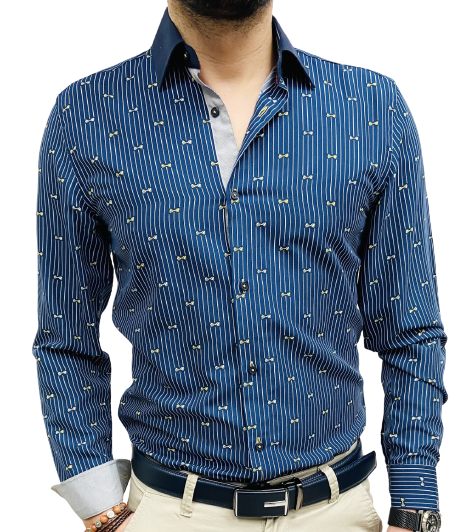 chemise homme bleu marine imprimé nœuds papillons