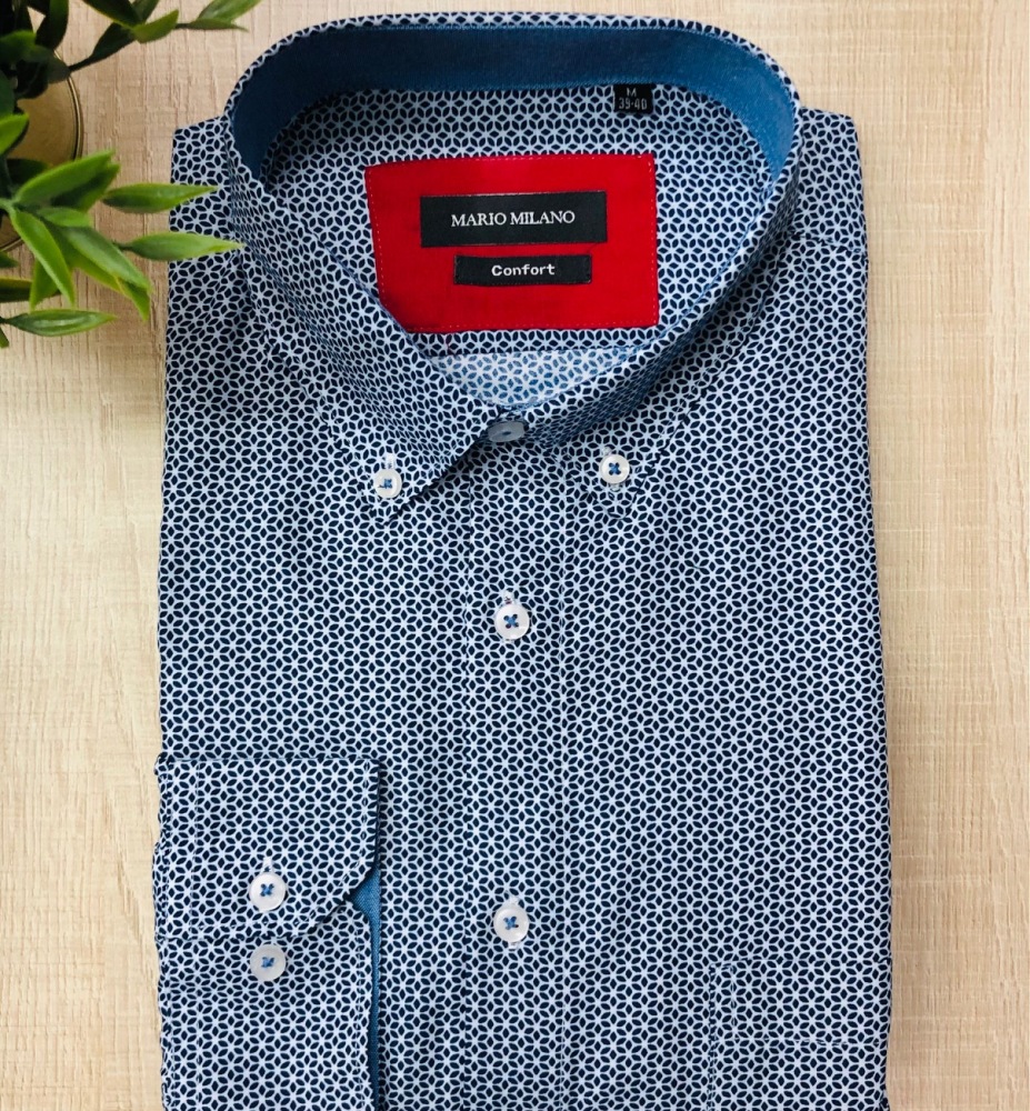 chemise homme bleu marine motifs cube 3d