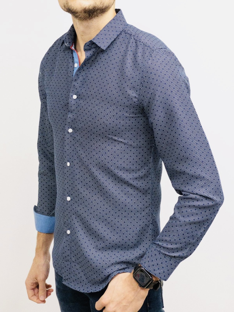 chemise homme bleu marine à motifs