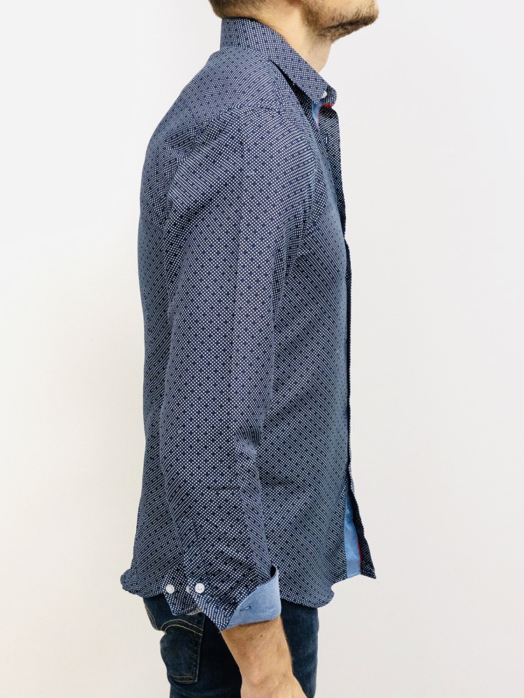 chemise homme bleu marine à motifs