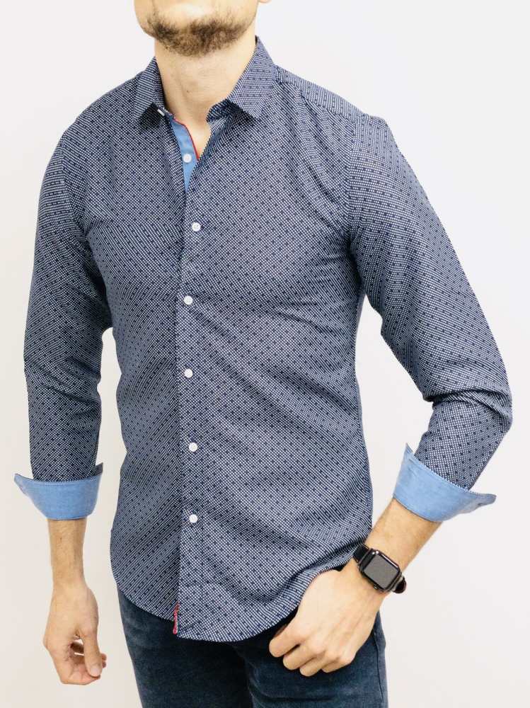 chemise homme bleu marine à motifs