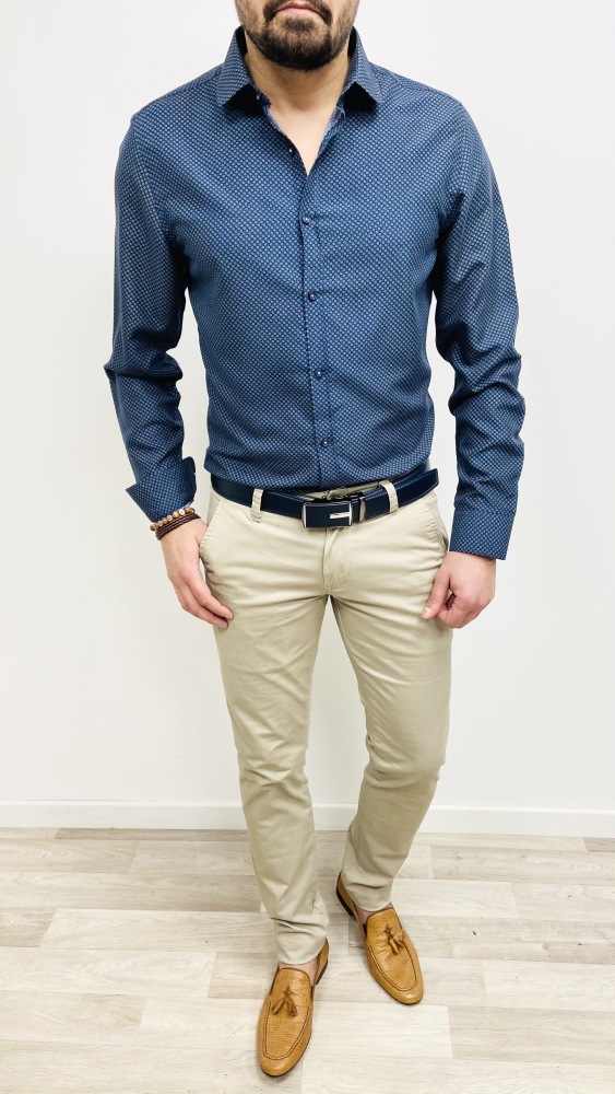 chemise homme bleu marine à petites fleurs bleu