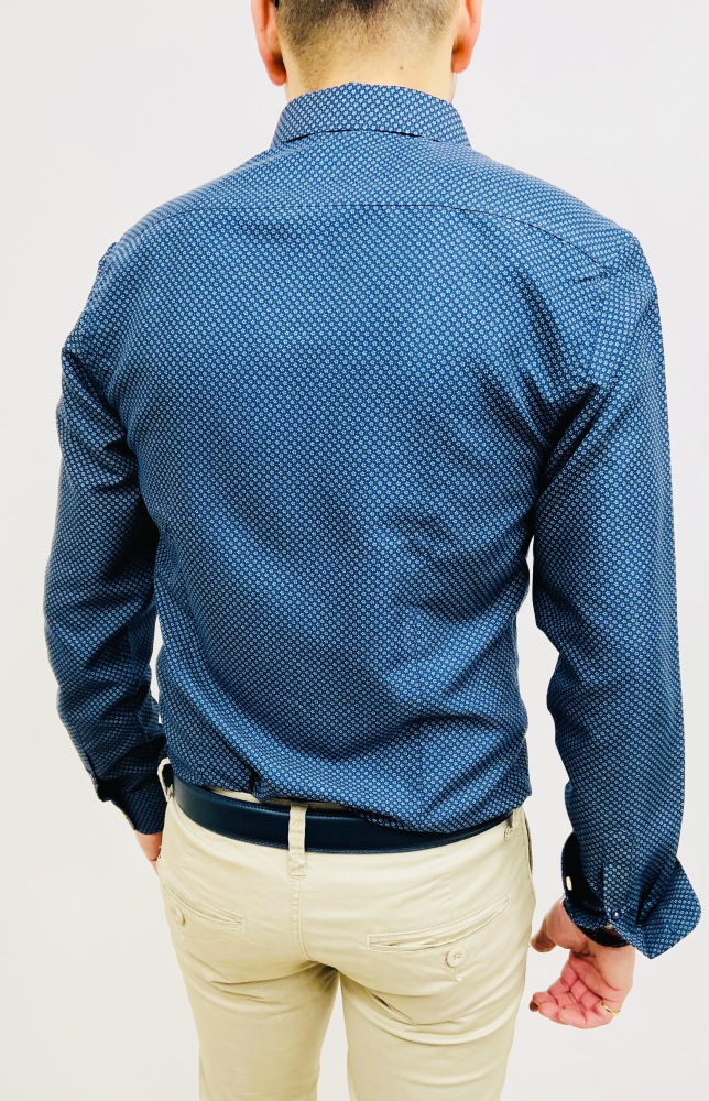 chemise homme bleu marine à petites fleurs bleu