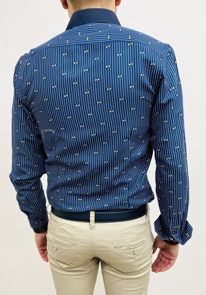 chemise homme bleu marine imprimé nœuds papillons