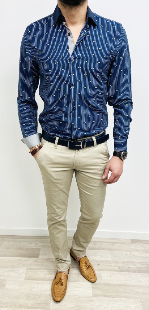 chemise homme bleu marine imprimé nœuds papillons