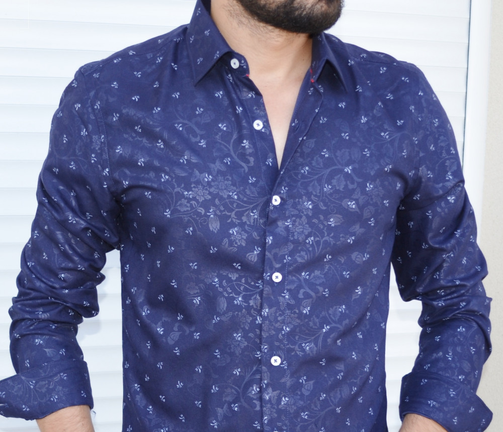 Chemise bleu marine slim abeille