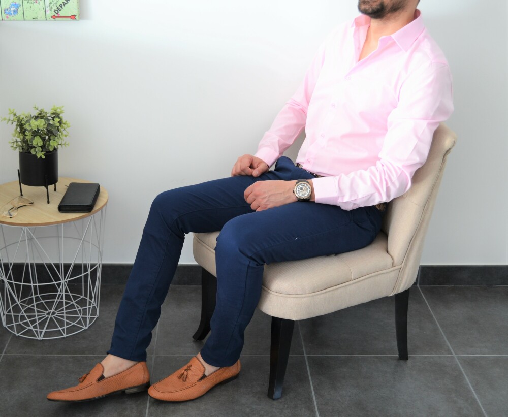 Chemise homme rose clair unie slim
